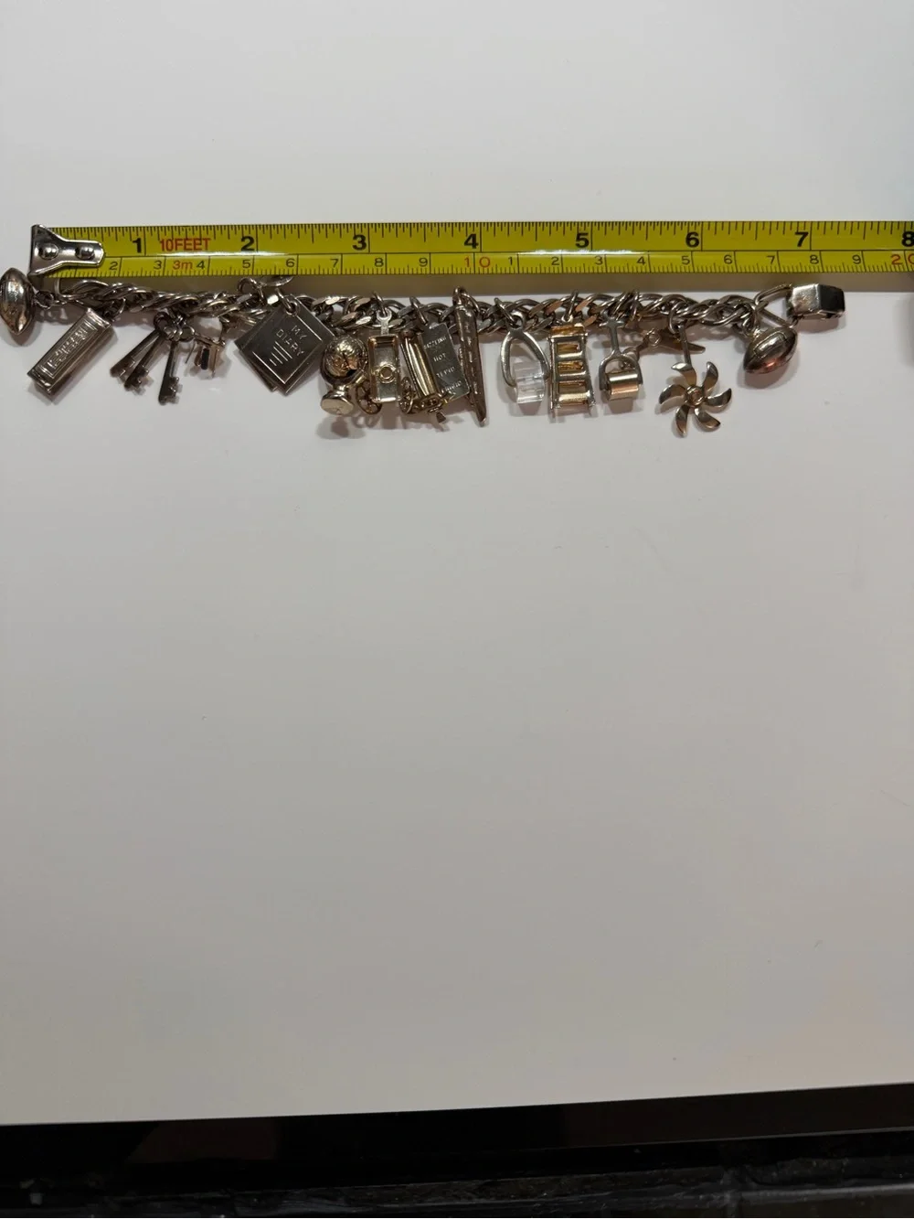 Vintage 1950s Gold Tone Charm Bracelet Keys Diary Globe Mid Century Estate
